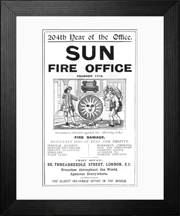 Framed Print : Advertisement for Sun Fire Insurance Framed Print : Advertisement for Sun Fire Insurance