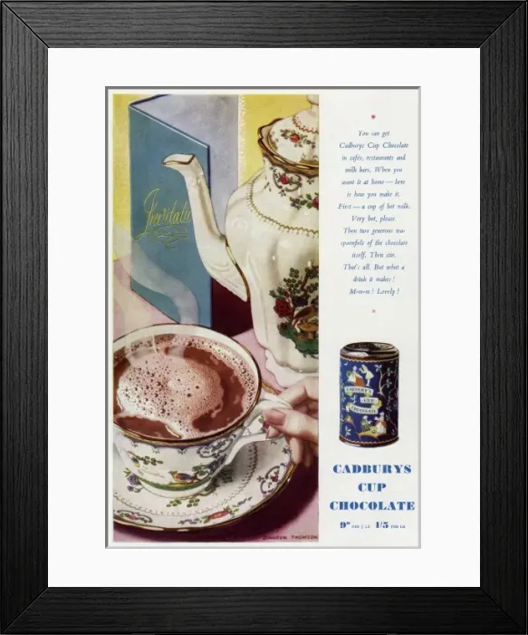 Framed Print : Advert for Cadburys cup chocolate 1939 Framed Print : Advert for Cadburys cup chocolate 1939