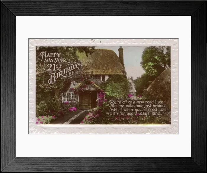 Framed Print : 21st birthday card with thatched cottage Framed Print : 21st birthday card with thatched cottage