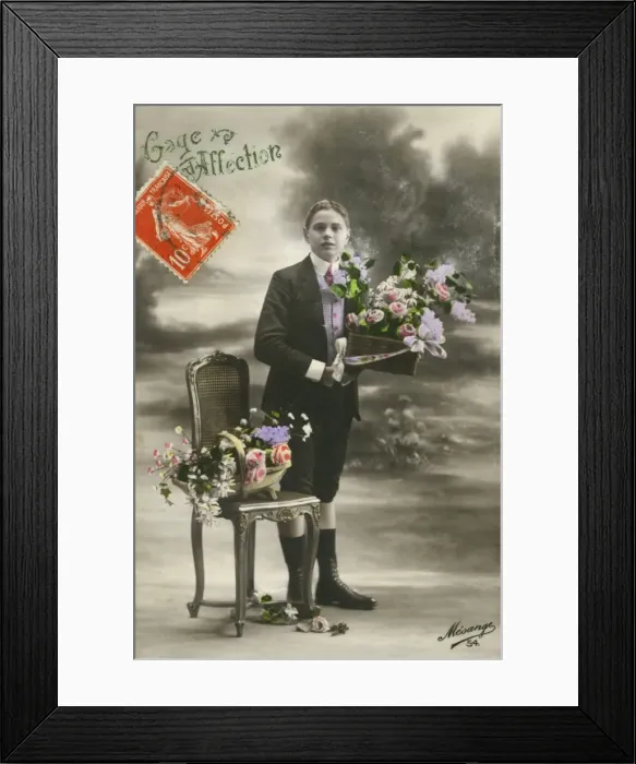 Framed Print : Young Frenchman saying it with flowers Framed Print : Young Frenchman saying it with flowers