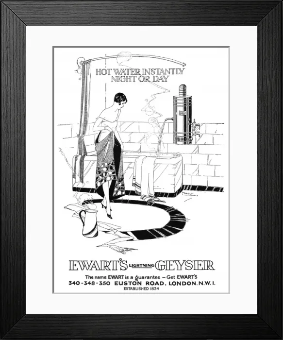 Framed Print : Advert for Ewarts Geyser hot water 1926 Framed Print : Advert for Ewarts Geyser hot water 1926
