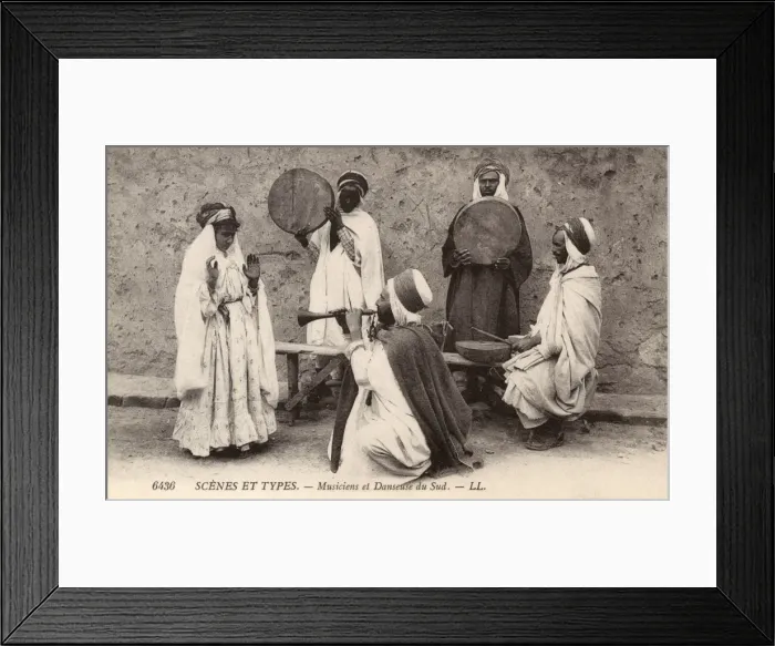 Framed Print : Musicians and a dancer in Algeria Framed Print : Musicians and a dancer in Algeria