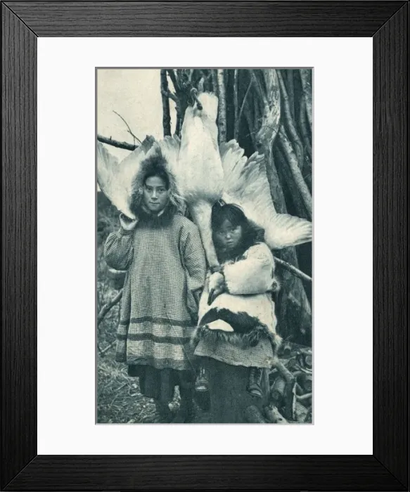 Framed Print : Alaska - Inuit Children and dead snow goose Framed Print : Alaska - Inuit Children and dead snow goose