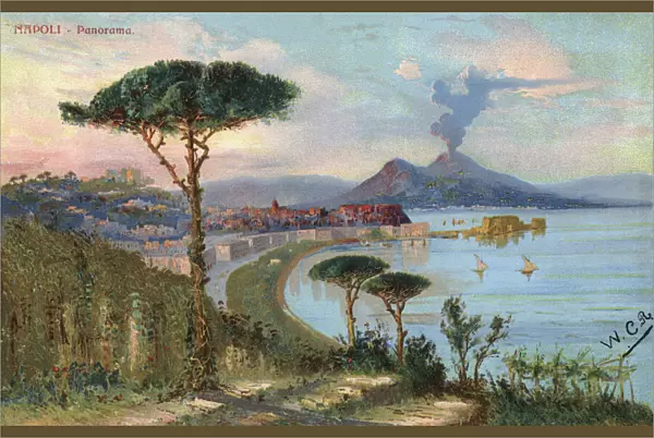 Naples, Italy - View toward the city and Mount Vesuvius