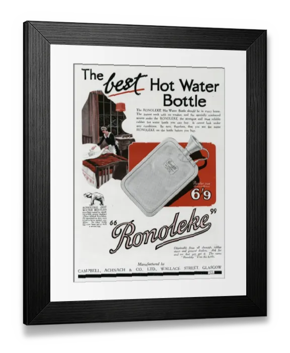 Framed Print : Advert for Ronoleke hot water bottle Framed Print : Advert for Ronoleke hot water bottle