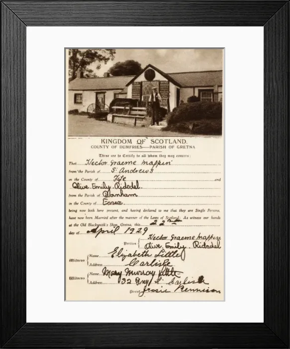 Framed Print : Marriage Certifcate from Gretna Green Framed Print : Marriage Certifcate from Gretna Green