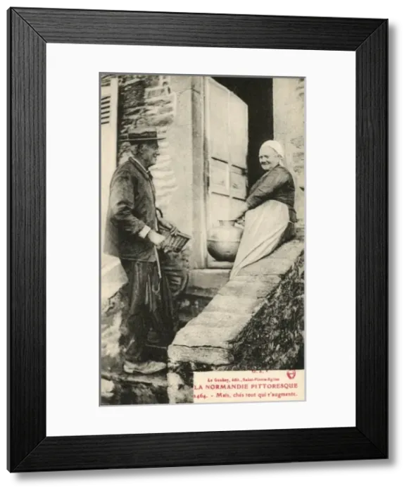 Framed Print : Normandy, France - Elderly couple chatting Framed Print : Normandy, France - Elderly couple chatting