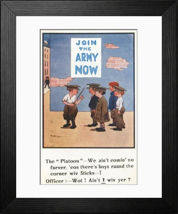 Framed Print : Cartoon - Boys playing at soldiers Framed Print : Cartoon - Boys playing at soldiers