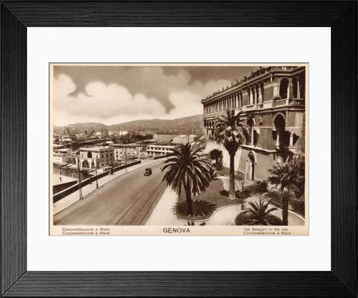 Framed Print : Genoa, Italy - Promenade and view toward the sea port Framed Print : Genoa, Italy - Promenade and view toward the sea port