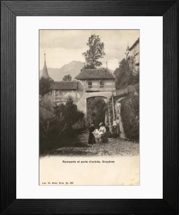 Framed Print : City Walls / Ramparts and gate at Gruyeres, Switzerland Framed Print : City Walls / Ramparts and gate at Gruyeres, Switzerland
