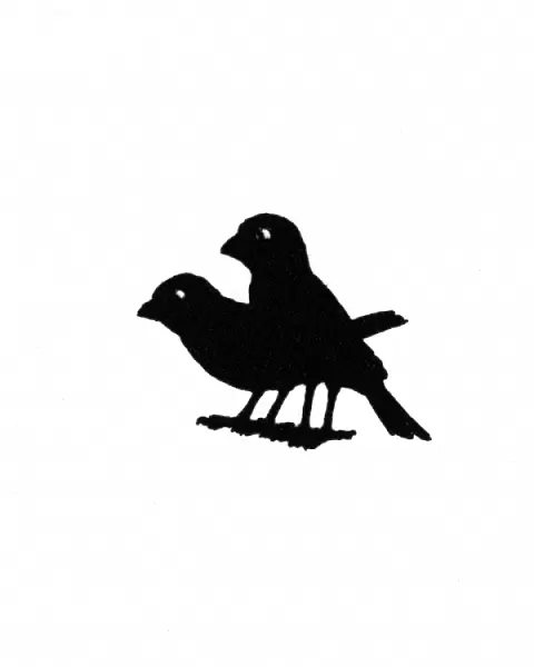 Two birds on title page, waiting for crumbs