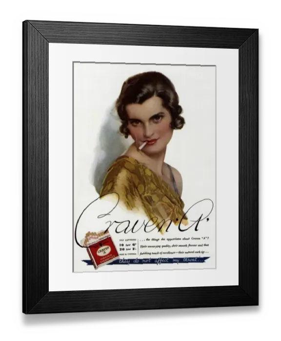 Framed Print : Craven A - they do not affect my throat
