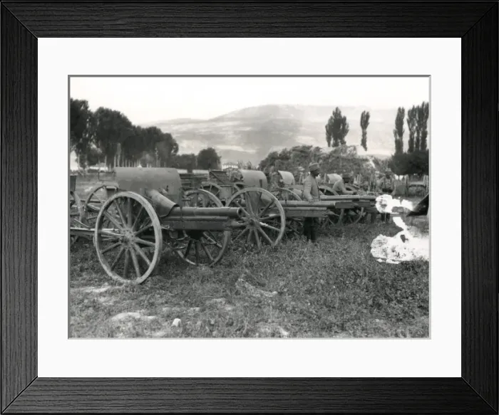 Framed Print : Captured guns from Mount Kajmakchalan, WW1 Framed Print : Captured guns from Mount Kajmakchalan, WW1