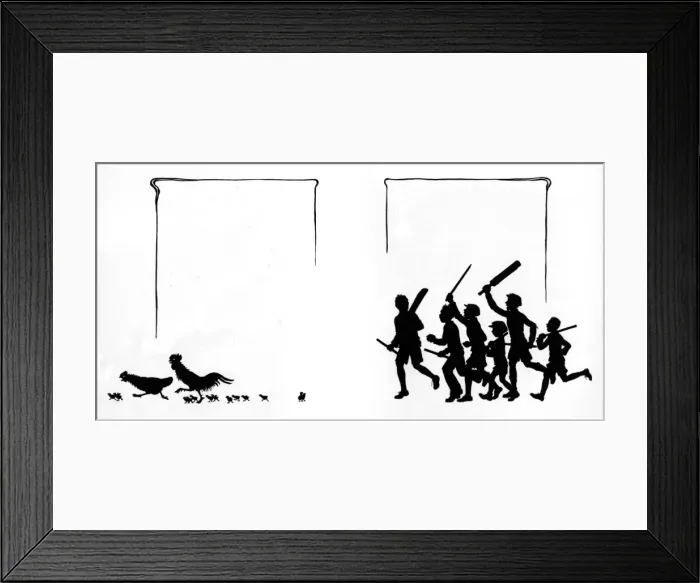 Framed Print : Boys with bats and stumps frighten the birds away Framed Print : Boys with bats and stumps frighten the birds away