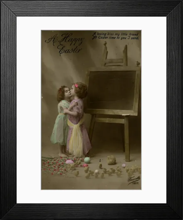 Framed Print : Two little girls on an Easter postcard Framed Print : Two little girls on an Easter postcard