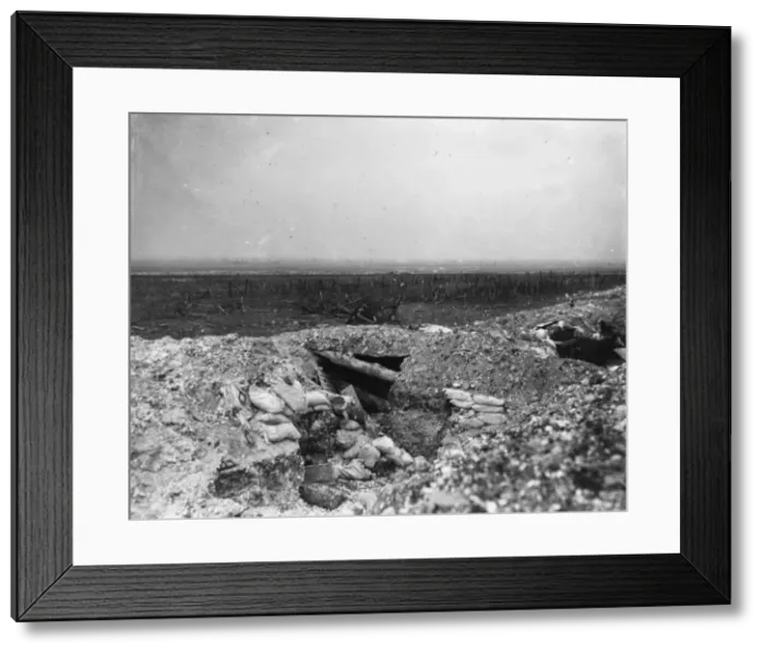Framed Print : Dugouts and trenches on a battlefield, WW1 Framed Print : Dugouts and trenches on a battlefield, WW1
