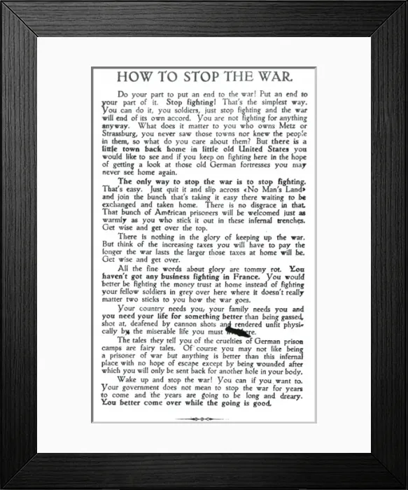 Framed Print : German propaganda leaflet for American soldiers, WW1 Framed Print : German propaganda leaflet for American soldiers, WW1
