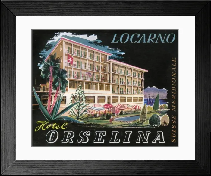 Framed Print : Label, Hotel Orselina, Locarno, Switzerland Framed Print : Label, Hotel Orselina, Locarno, Switzerland