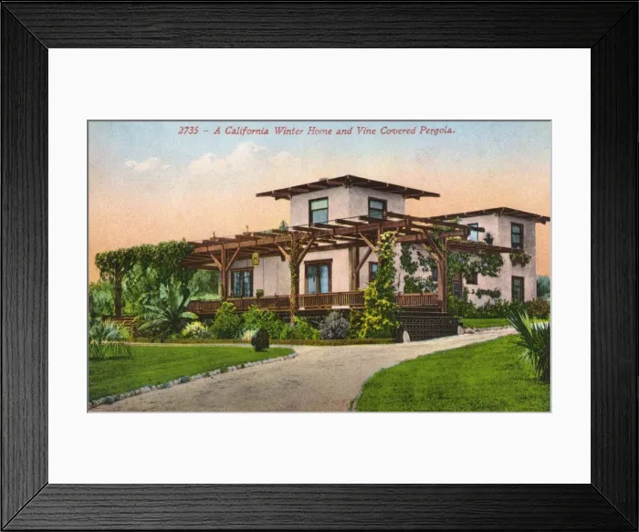 Framed Print : California Winter Home and Vine-Covered Pergola, USA Framed Print : California Winter Home and Vine-Covered Pergola, USA