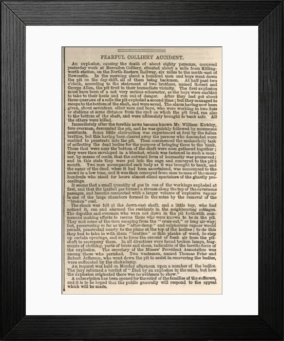 Framed Print : Burradon Colliery mining disaster Framed Print : Burradon Colliery mining disaster