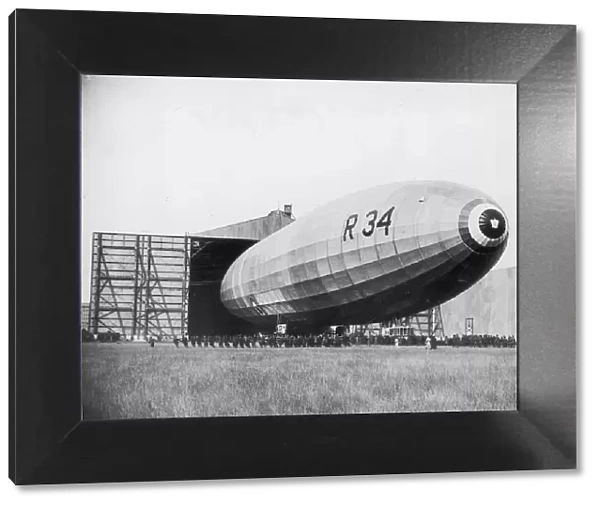 British R34 airship emerging from hangar