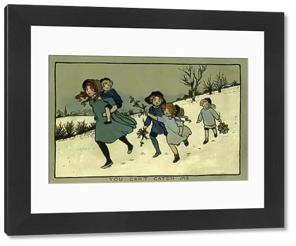 Christmas. Children in snowy fields