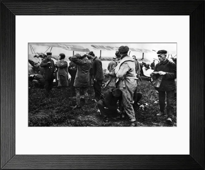 Framed Print : German pilots on alert, with Fokker triplanes, WW1 Framed Print : German pilots on alert, with Fokker triplanes, WW1