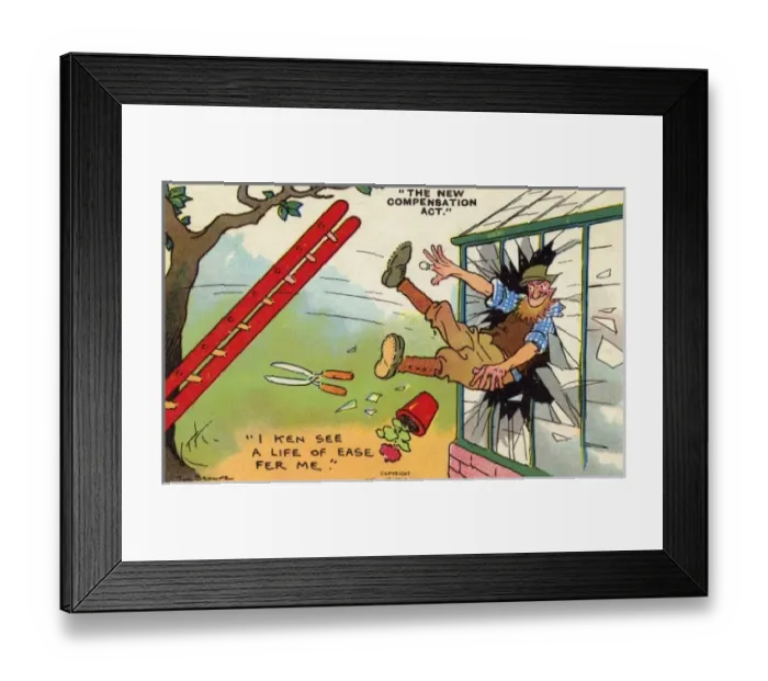 Framed Print : New Compensation Act - 1906 - Gardener takes a fall Framed Print : New Compensation Act - 1906 - Gardener takes a fall