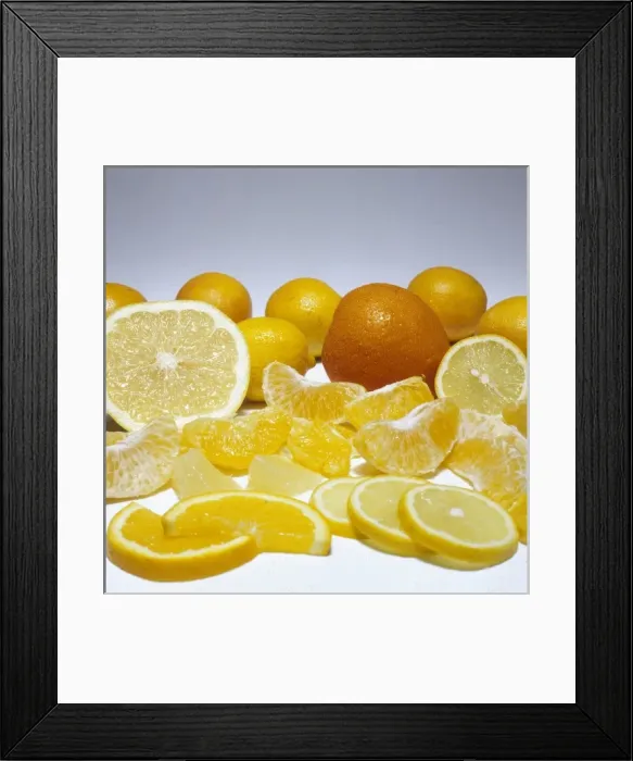 Framed Print : ORANGES. Segments and slices of fresh oranges, temptingly displayed. Date: 1979 Framed Print : ORANGES. Segments and slices of fresh oranges, temptingly displayed. Date: 1979