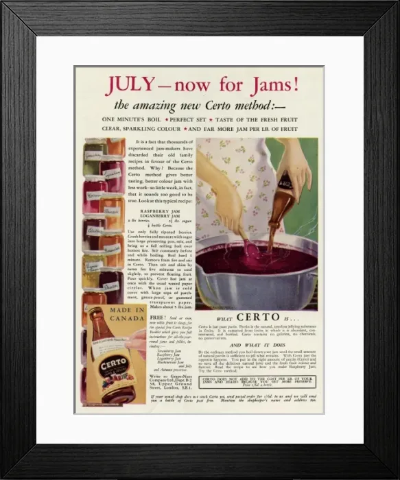 Framed Print : Advert for Certo for making home made Jam Framed Print : Advert for Certo for making home made Jam