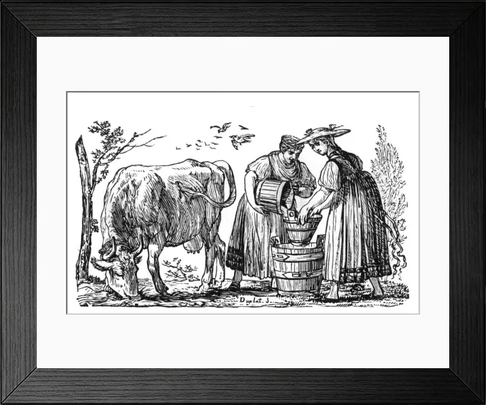 Framed Print : Milkmaids and Cow Framed Print : Milkmaids and Cow
