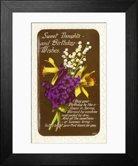 Framed Print : Birthday card with violets, lily of the valley and daffodils Framed Print : Birthday card with violets, lily of the valley and daffodils