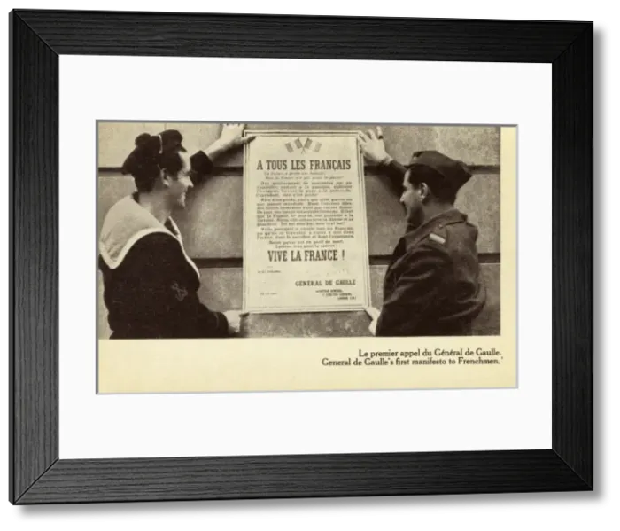 Framed Print : General de Gaulles first manifesto to Frenchmen Framed Print : General de Gaulles first manifesto to Frenchmen
