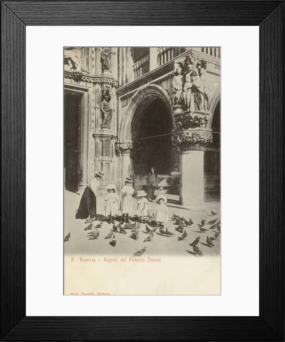 Framed Print : Girls feeding the pigeons close to St. Marks Basilica Framed Print : Girls feeding the pigeons close to St. Marks Basilica
