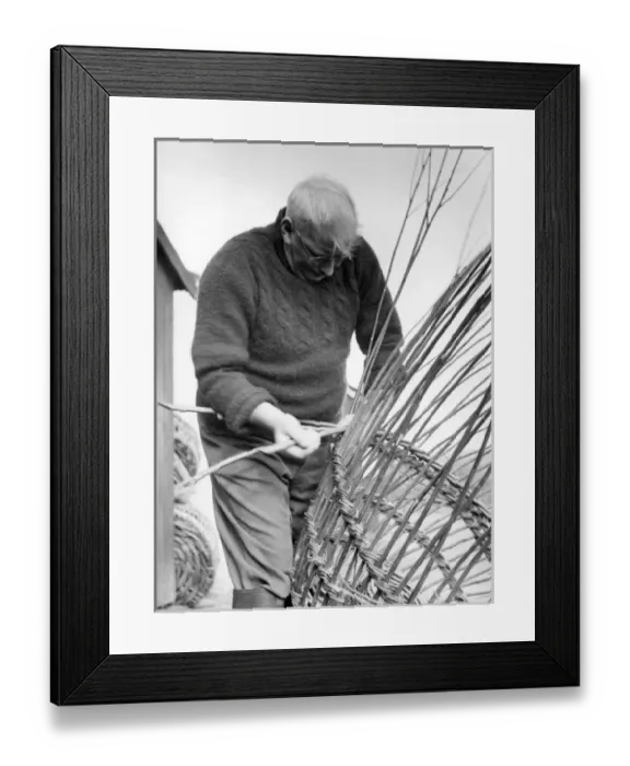 Framed Print : Man making lobster pot at Beesands, Start Bay, Devon Framed Print : Man making lobster pot at Beesands, Start Bay, Devon