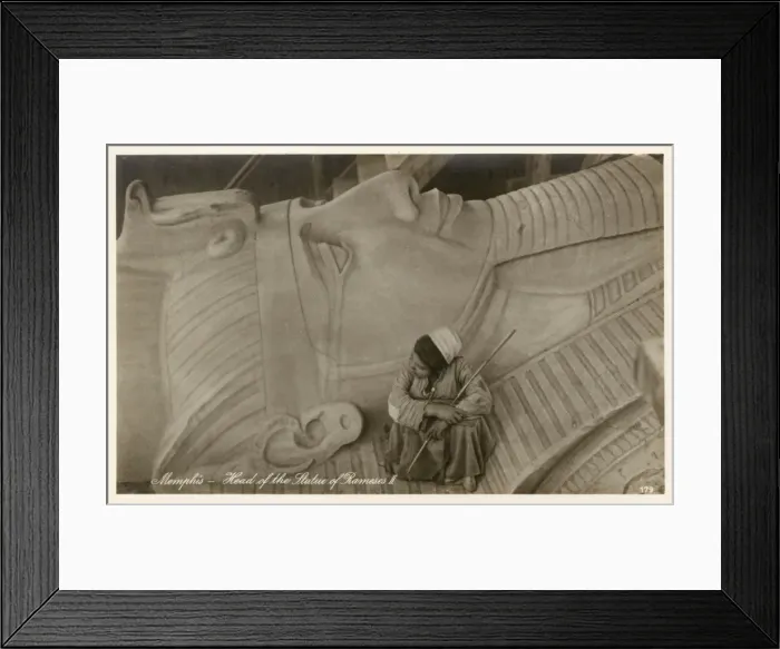 Framed Print : Egyptian boy sitting on the head of Rameses II Framed Print : Egyptian boy sitting on the head of Rameses II