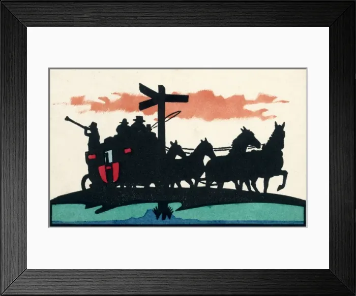 Framed Print : Silhouette of traditional coaching scene