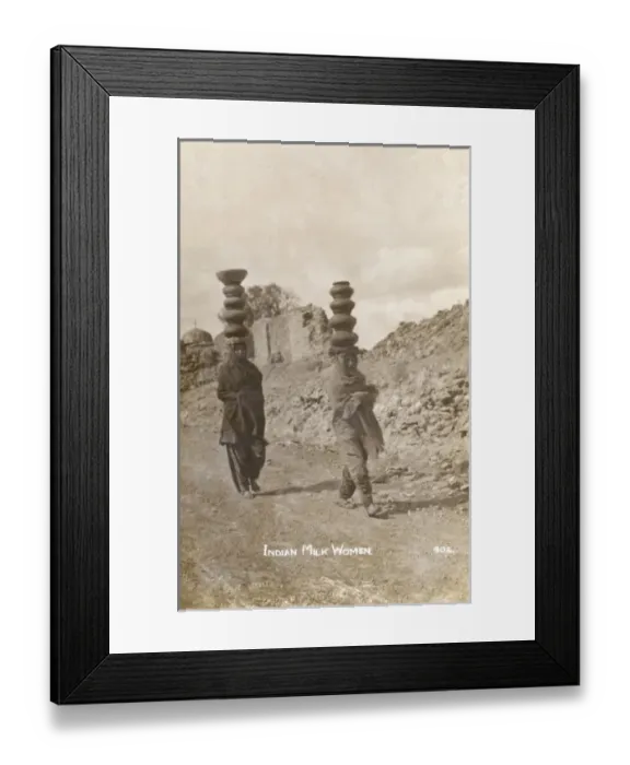Framed Print : India - Women carrying milk on their heads Framed Print : India - Women carrying milk on their heads