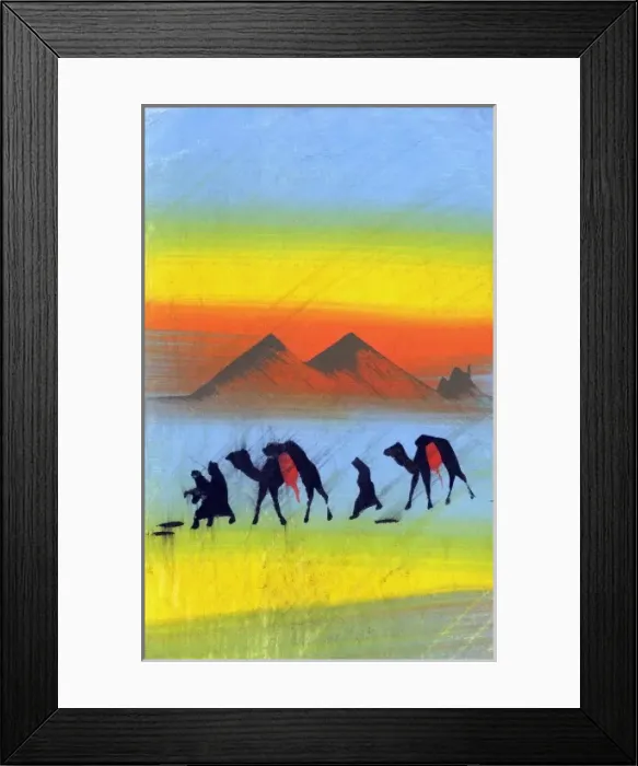 Framed Print : Eastern scene - Camels led past the Pyramids Framed Print : Eastern scene - Camels led past the Pyramids