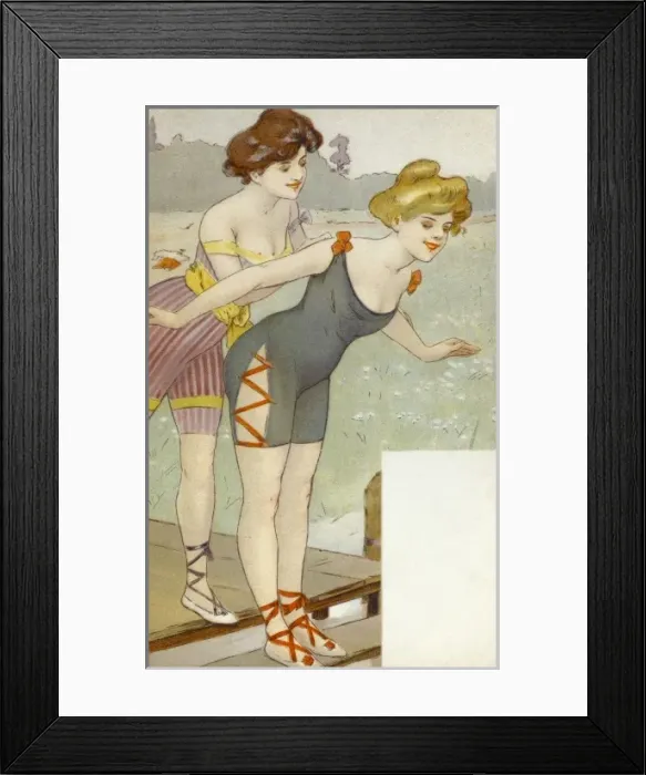 Framed Print : Two ladies in saucy swimwear Framed Print : Two ladies in saucy swimwear