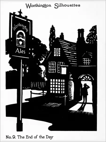 Silhouette of a man entering a country pub