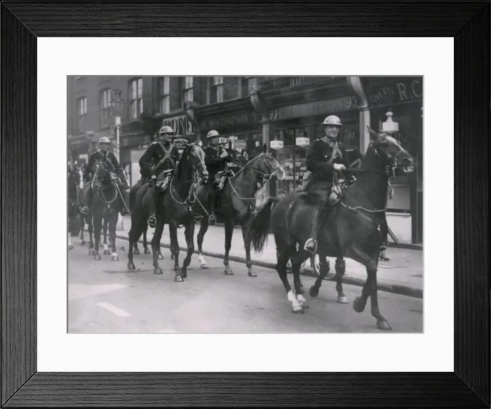 Framed Print : Metropolitan Police officers on horseback, wartime London Framed Print : Metropolitan Police officers on horseback, wartime London