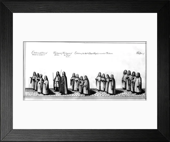 Framed Print : Choristers at the coronation procession of James II Framed Print : Choristers at the coronation procession of James II