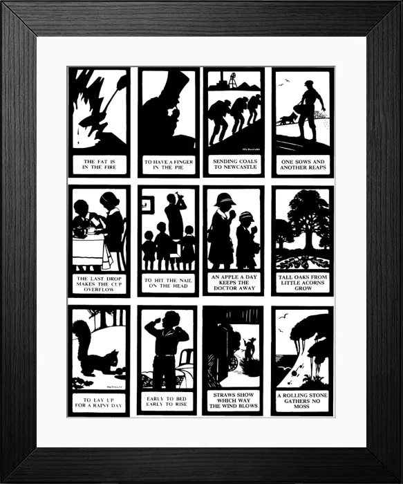 Framed Print : Twelve proverbial silhouettes Framed Print : Twelve proverbial silhouettes