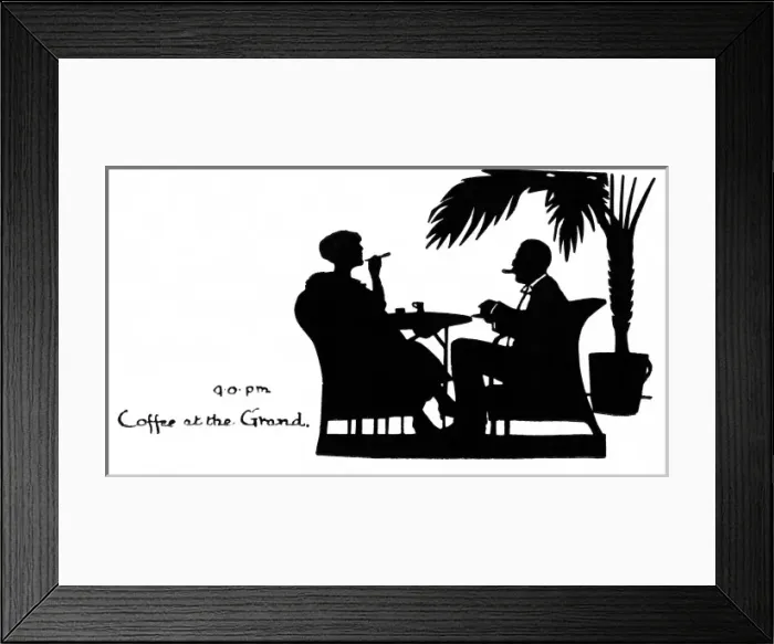 Framed Print : Silhouette of a couple taking evening coffee Framed Print : Silhouette of a couple taking evening coffee