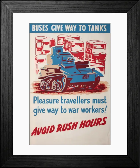Framed Print : Poster: Buses give way to tanks Framed Print : Poster: Buses give way to tanks