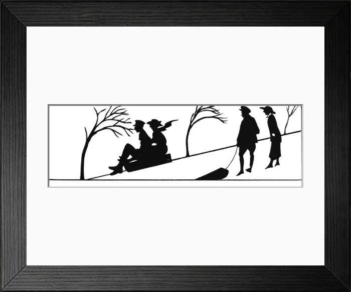 Framed Print : Silhouette of a sledding scene Framed Print : Silhouette of a sledding scene