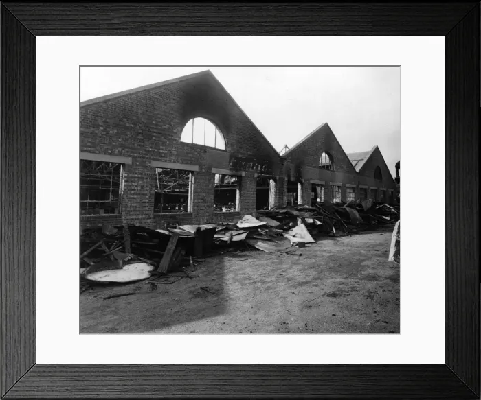 Framed Print : Wartime bomb damage, paintshop in Hendon, north London Framed Print : Wartime bomb damage, paintshop in Hendon, north London