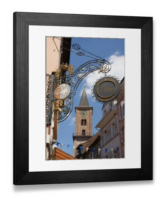 Framed Print : Sign and tower, Eberbach, Baden Wurttemberg, Germany Framed Print : Sign and tower, Eberbach, Baden Wurttemberg, Germany