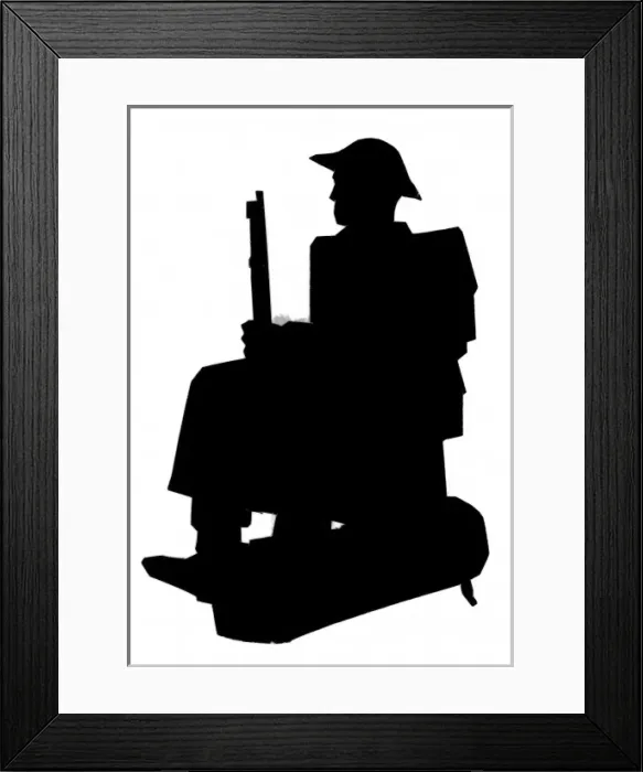 Framed Print : Silhouette of a seated soldier Framed Print : Silhouette of a seated soldier